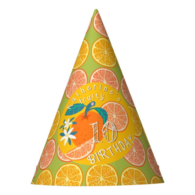 Orange Frucht Geburtstag Grün Partyhütchen (Vorderseite)