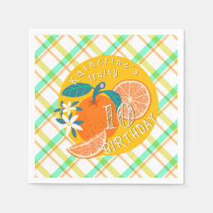 Orange Frucht Kariert Geburtstag Serviette