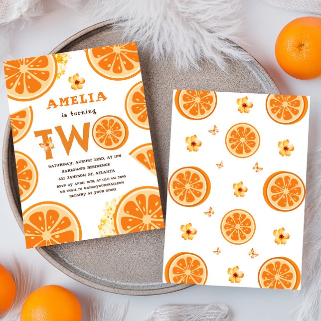 Orange Frucht Wasserfarbe Zitrusfrüchte Kindergebu Einladung (Orange Fruity Watercolor Citrus Kids Birthday Invitation)