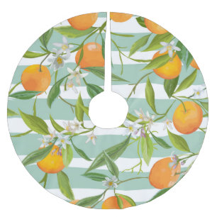 Orange Früchte Floral: Nahtloses Vintage. Polyester Weihnachtsbaumdecke