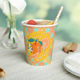 Orange Fruchtig 10. Geburtstag Teal Blau Pappbecher