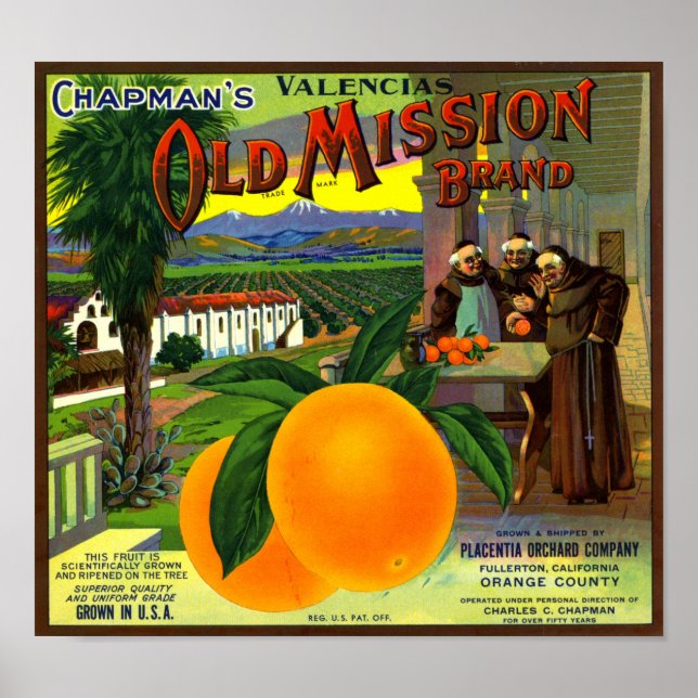 Orange Fruchtkiste-Etikett für alte Mission Poster (Vorne)