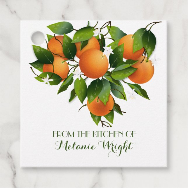 Orange Fruchtkonserven Geschenkanhänger (Vorderseite)