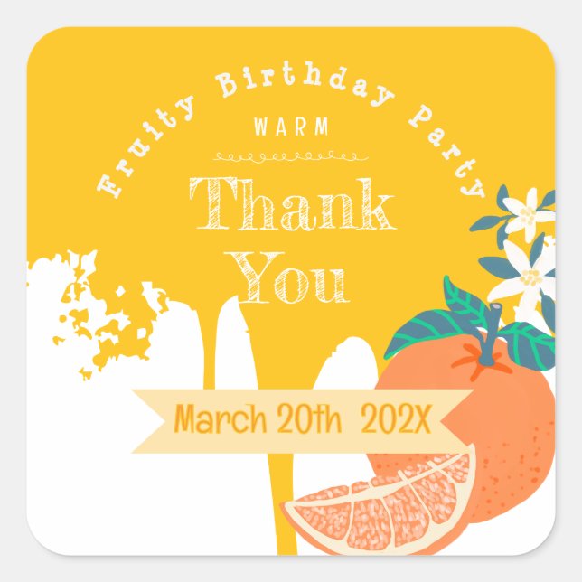 Orange Fruit Birthday Square Sticker (Vorderseite)