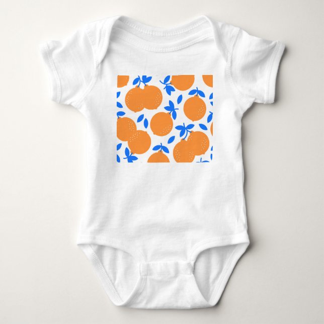 Orange Fruit: Exquisite blauweiße Muster. Baby Strampler (Vorderseite)