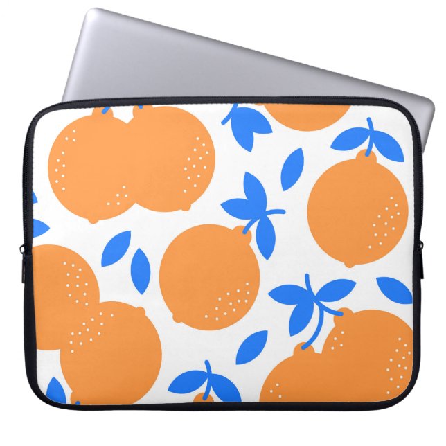 Orange Fruit: Exquisite blauweiße Muster. Laptopschutzhülle (Vorderseite)