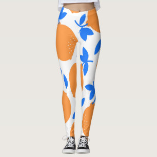 Orange Fruit: Exquisite blauweiße Muster. Leggings
