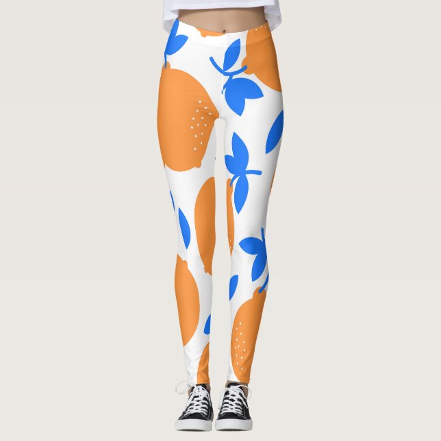 Orange Fruit: Exquisite blauweiße Muster. Leggings (Vorderseite)