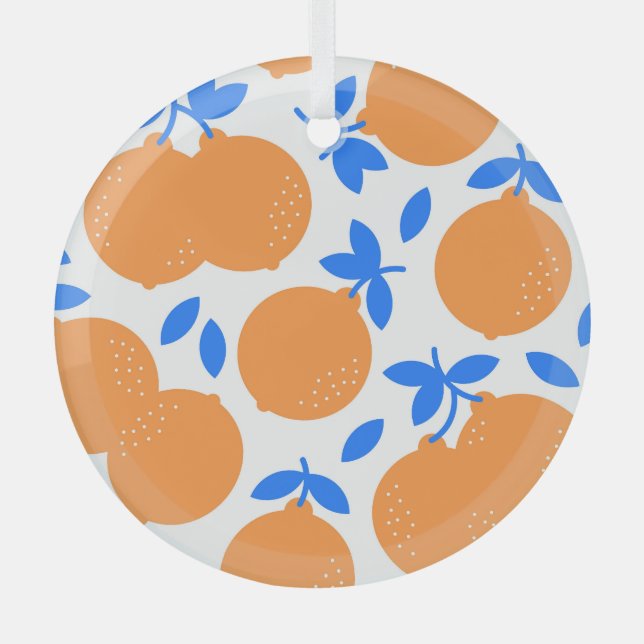 Orange Fruit: Exquisite blauweiße Muster. Ornament Aus Glas (Vorderseite)