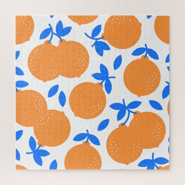 Orange Fruit: Exquisite blauweiße Muster. Puzzle (Vertikal)