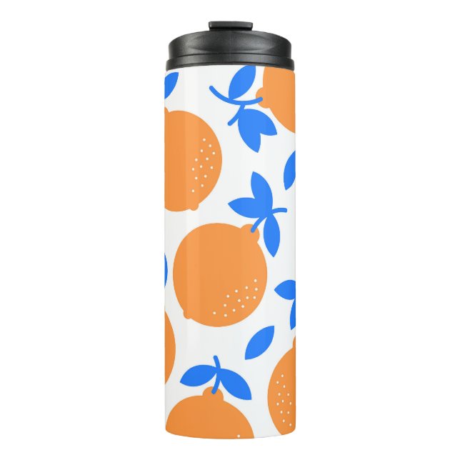 Orange Fruit: Exquisite blauweiße Muster. Thermosbecher (Vorderseite)
