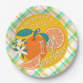 Orange Fruit Kariert Birthday Paper Plate Pappteller