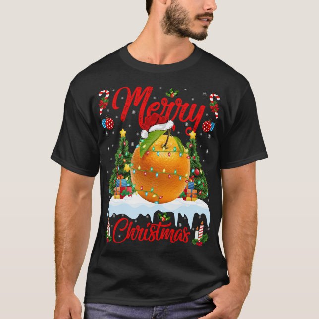 Orange Fruit Lights Xmas Tree Santa Orange Christm T-Shirt (Vorderseite)