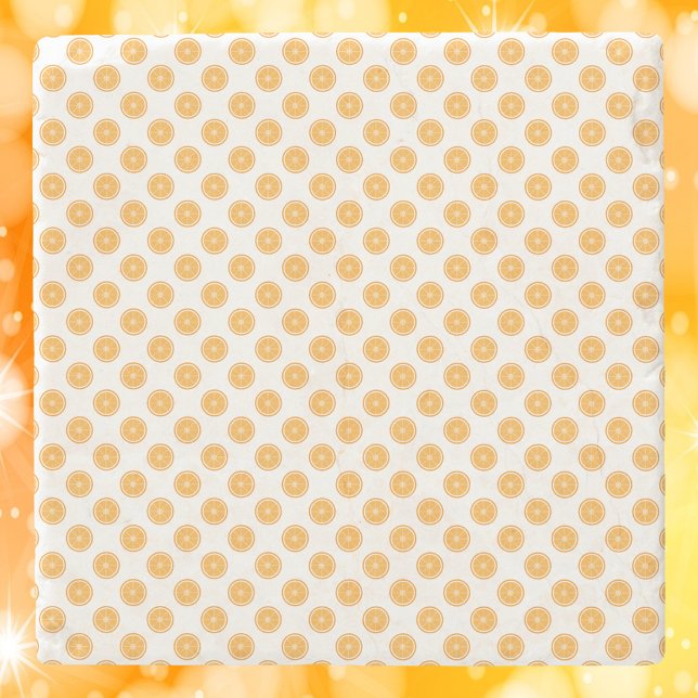 Orange Fruit Pattern Steinuntersetzer (A stone coaster with an orange pattern)