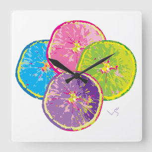 Orange Fruit Slices Pop Art Quadratische Wanduhr