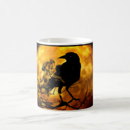 Orange Full Moon Black Raven Halloween Specter Kaffeetasse