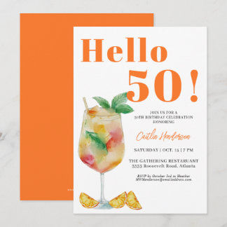 Orange Fun Drink 50. Geburtstag Einladung