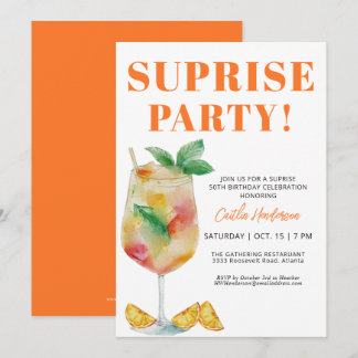 Orange Fun Drink Überraschung 50. Geburtstag Einladung