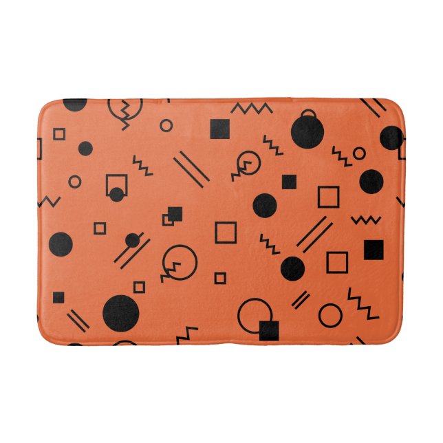 Orange, fun, trendy, geometric Memphis graphic Badematte (Vorderseite)