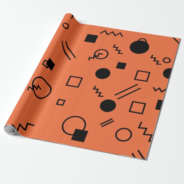 Orange, fun, trendy, geometric Memphis graphic Geschenkpapier (Ungerollt)