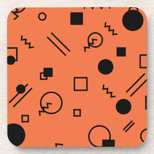 Orange, fun, trendy, geometric Memphis graphic Getränkeuntersetzer (Vorderseite)