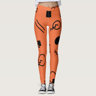 Orange, fun, trendy, geometric Memphis graphic Leggings