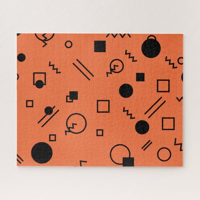 Orange, fun, trendy, geometric Memphis graphic Puzzle (Horizontal)