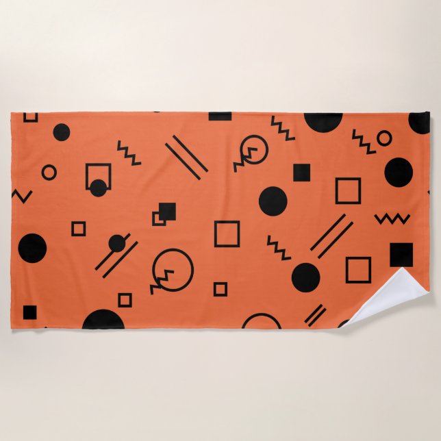 Orange, fun, trendy, geometric Memphis graphic Strandtuch (Vorderseite)