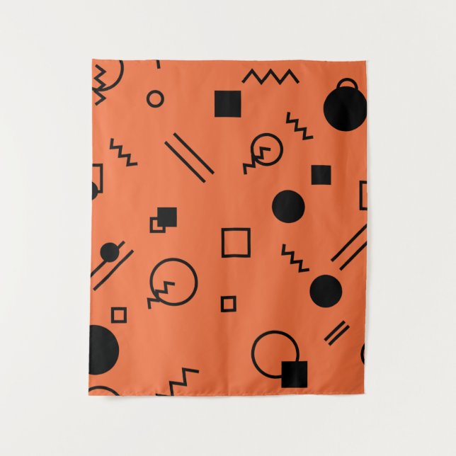 Orange, fun, trendy, geometric Memphis graphic Wandteppich (Vorderseite)