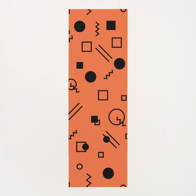 Orange, fun, trendy, geometric Memphis graphic Yogamatte (Rückseite)