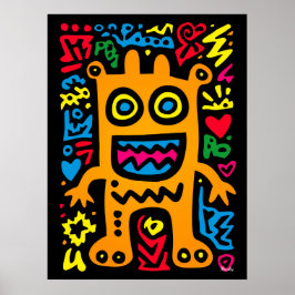 Orange Funky Alien - Neon Pop Art Quirky Kreation Poster