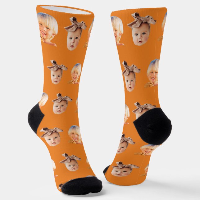 Orange Funny Custom 2 Face Foto Vater Socken (Gewinkelt)