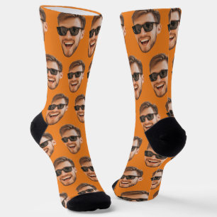 Orange Funny Custom Face Foto Crew Socken