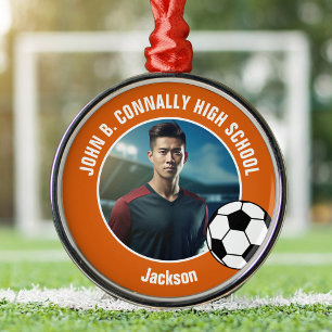 Orange Fußballspieler-Foto High School Weihnachten Ornament Aus Metall
