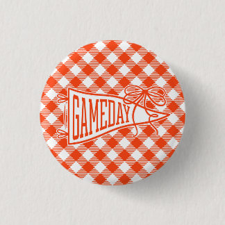 Orange Game Day Gingham Wimpel-Schleife Button