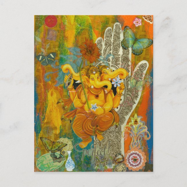 Orange Ganesha Postkarte (Vorderseite)