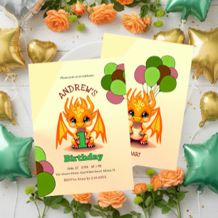 Orange Geburtstag Drachen Einladung