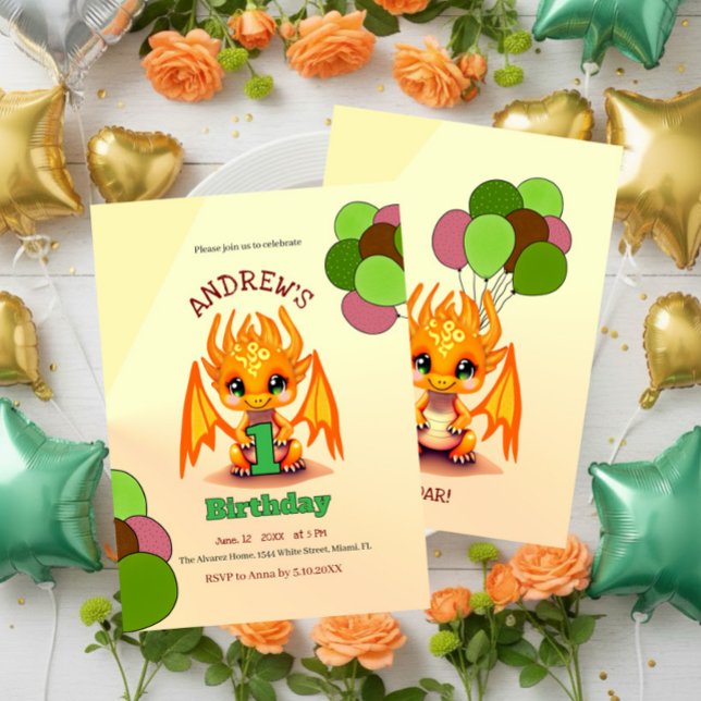 Orange Geburtstag Drachen Einladung (Von Creator hochgeladen)