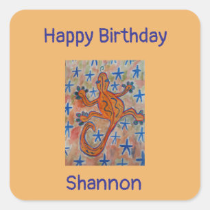 Orange Gecko Birthday Quadratischer Aufkleber