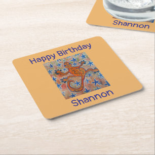 Orange Gecko Birthday Rechteckiger Pappuntersetzer
