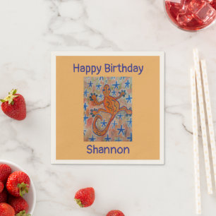 Orange Gecko Birthday Serviette