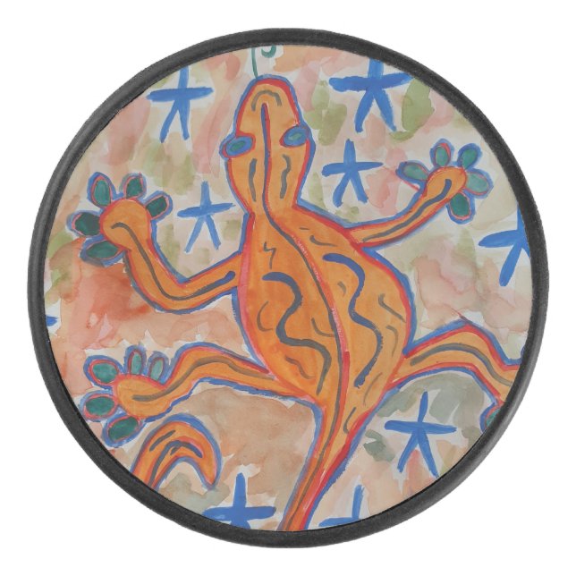 Orange Gecko Hockey Puck (Vorderseite)