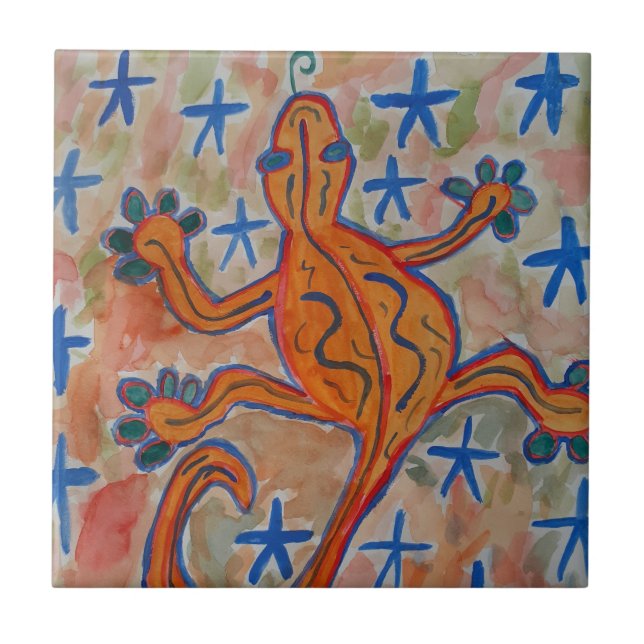 Orange Gecko Keramik Tile Fliese (Vorderseite)