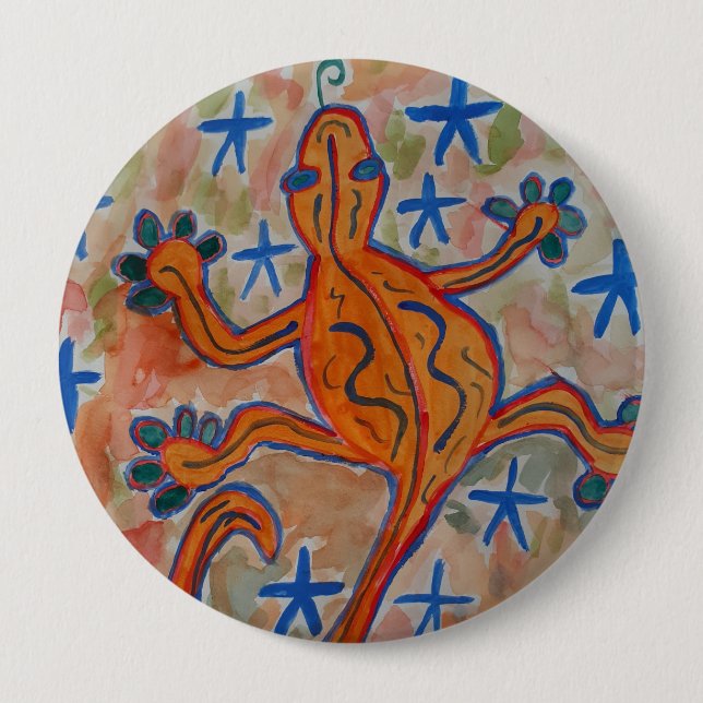 Orange Gecko Round Abzeichen Button (Vorderseite)