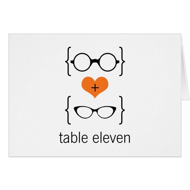 Orange Geeky Glasses Tischnummer Card (Vorderseite (Horizontal))
