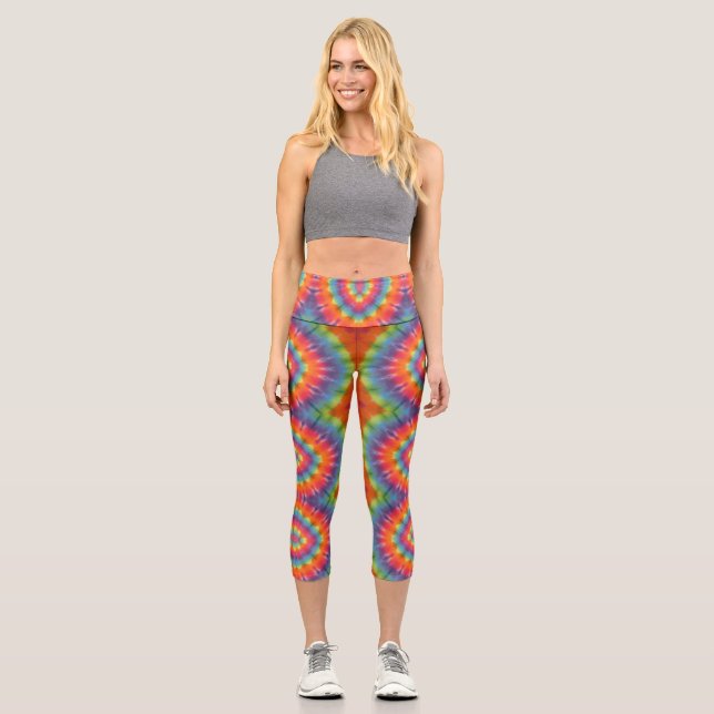 Orange Gefärbte Krawatte Capri Leggings (Vorderseite)