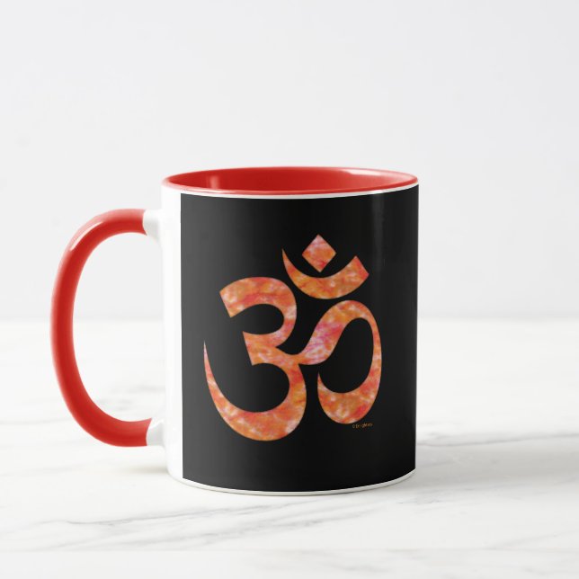 Orange Gefärbte Krawatte Om Symbol Spirituelle Bla Tasse (Links)