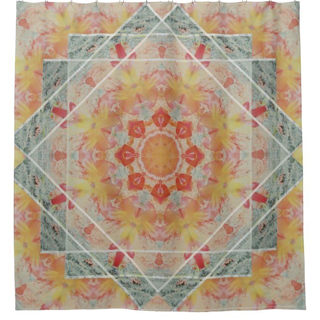 Orange Gelb-aquamariner Duschvorhang (Vorderseite)