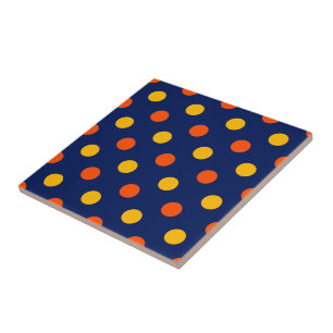 Orange Gelb auf Blau Punkte Design Fliese