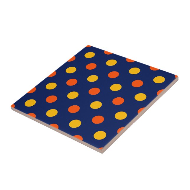 Orange Gelb auf Blau Punkte Design  Fliese (Seite)